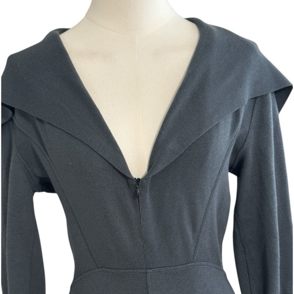 Azzedine Alaïa Gray Mini Dress Vintage 1980’s Wool Blend Luxury Size L Collar - Picture 5 of 12